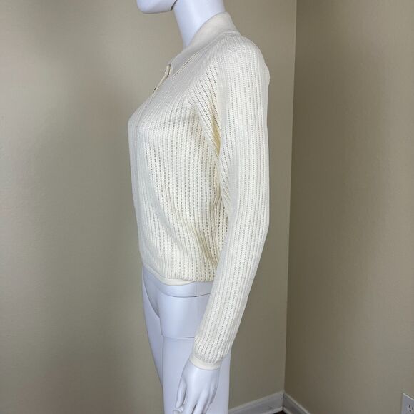 Rag & Bone Women Size M Ivory Vivi Pointelle Knit Polo Sweater Top Minimalist - Picture 10 of 15